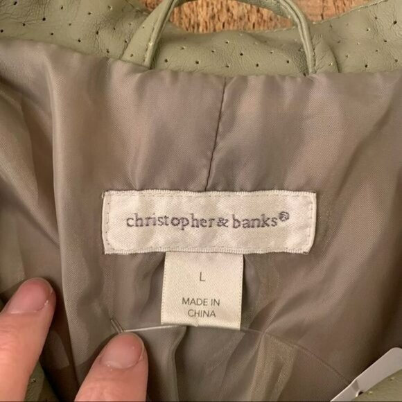 Christopher and banks green faux leather clasp closure lightweight jacket - L - Picture 4 of 9